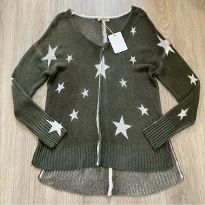 NWT Elan Olive Knit Star Print Sweater Sz S